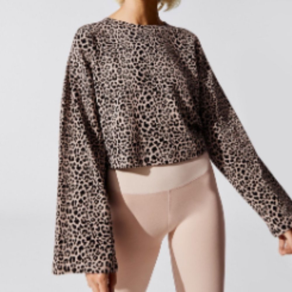 Varley Milldale Sweater V-Slit Back Leopard Print Size XS-S